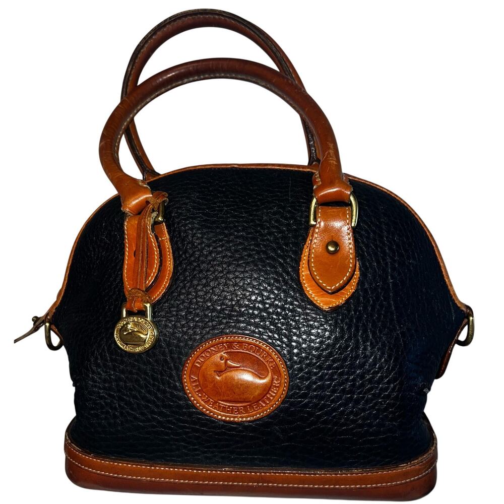 Dooney & Bourke Vintage Navy blue & British Tan Pebbled Leather Satchel purse